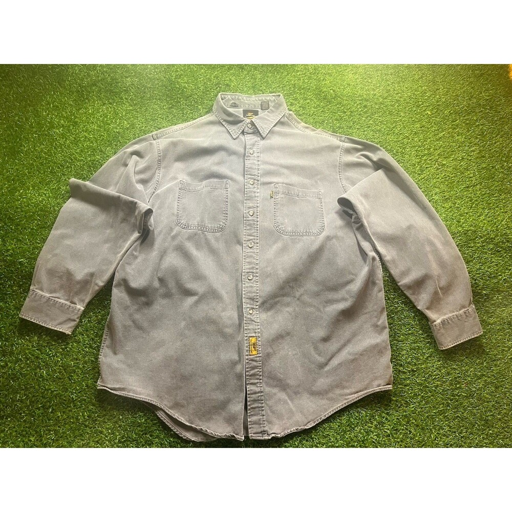 Vintage Miller Genuine Draft Denim Shirt Mens XL Faded Gray Workwear MGD